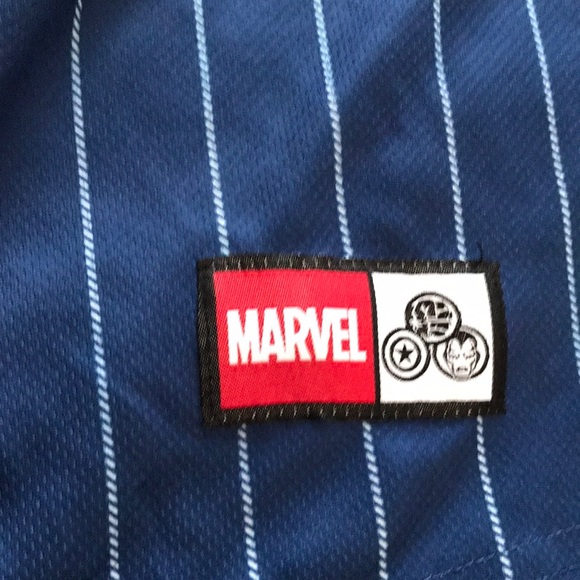 Marvel Kids Navy Pinstripe Button-Up Shirt - Picture 4 of 6